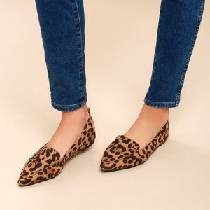Lulus “Emmy” Leopard Faux Suede Pointed Loafers